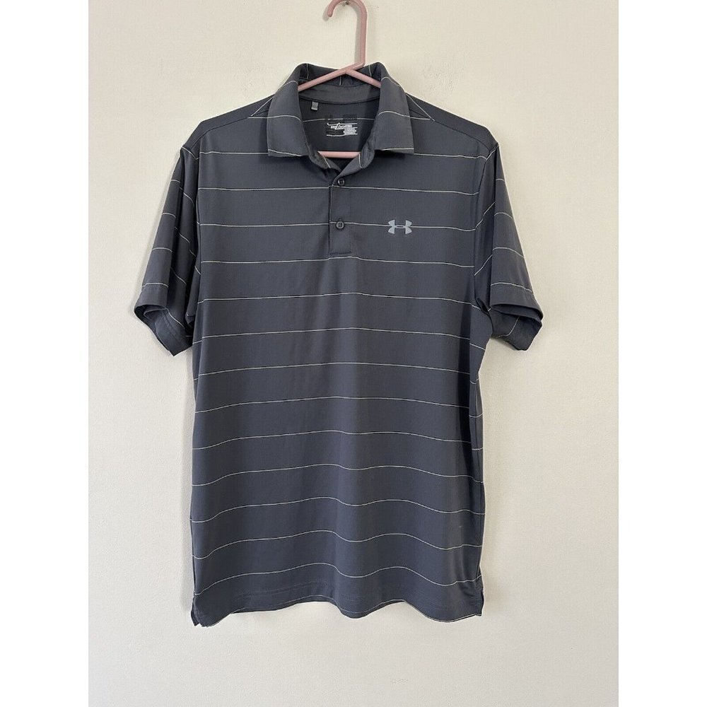 Under Armour The Playoff Polo Shirt Rhino Gray  Striped Golf Men’s Size M
